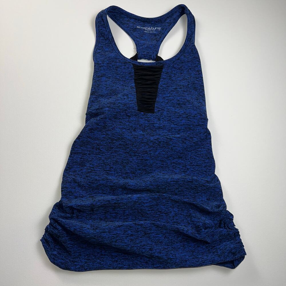 Beyond the Bump Beyond Yoga Heathered Navy Blue/Black Sleeveless Tank Top Size S